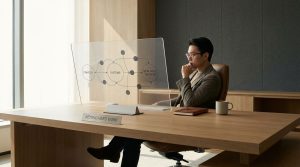 Business owner reviewing growth charts and workflow plans at a desk, showing that hard work alone does not build a successful business